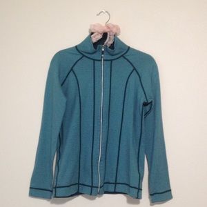 KS Reversible Long Sleeve Mock Neck Full Zip Jacket Teal Striped/Solid Dark Teal